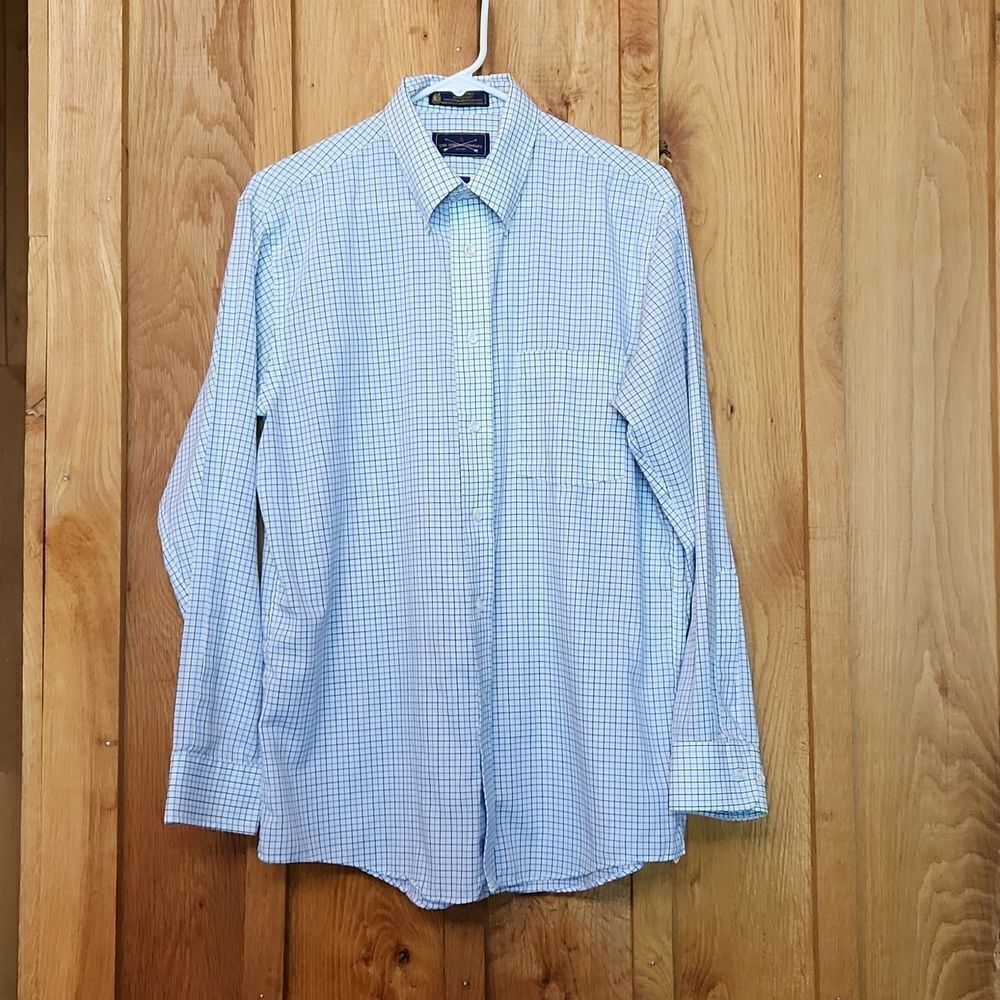 Arrow Long Sleeve Button Down Wrinkle Free Shirt, Neck 15.5, Blue & White Plaid
